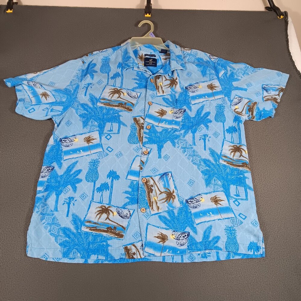 Caribbean Joe Hawaiian Shirt Mens Size XXL Button Up Silk Floral Tropical